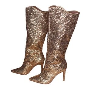 Free People X Vicenza After Midnight Gold Sequin Boots High Heel Size 6